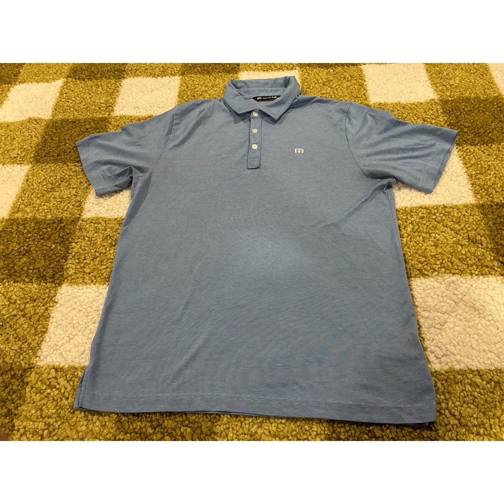 TravisMathew Mens Blue Micro Stripe Short Sleeve Golf Polo Shirt Size Medium